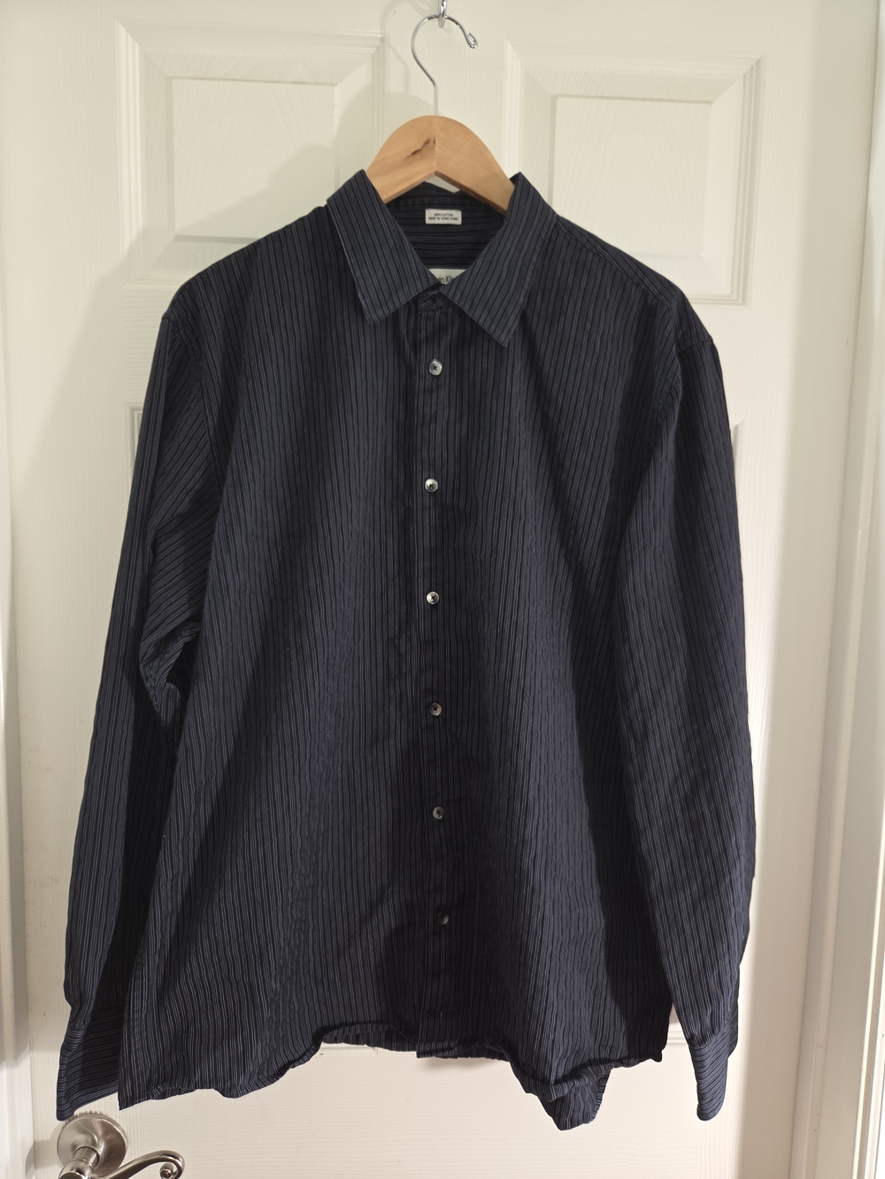 Calvin Klein Men's Dark Navy Pinstripe Button-Up Shirt